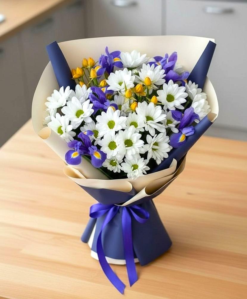 Букет цветов из: Розы, Ирисы и Хризантемы в Зубутлях-Миатли