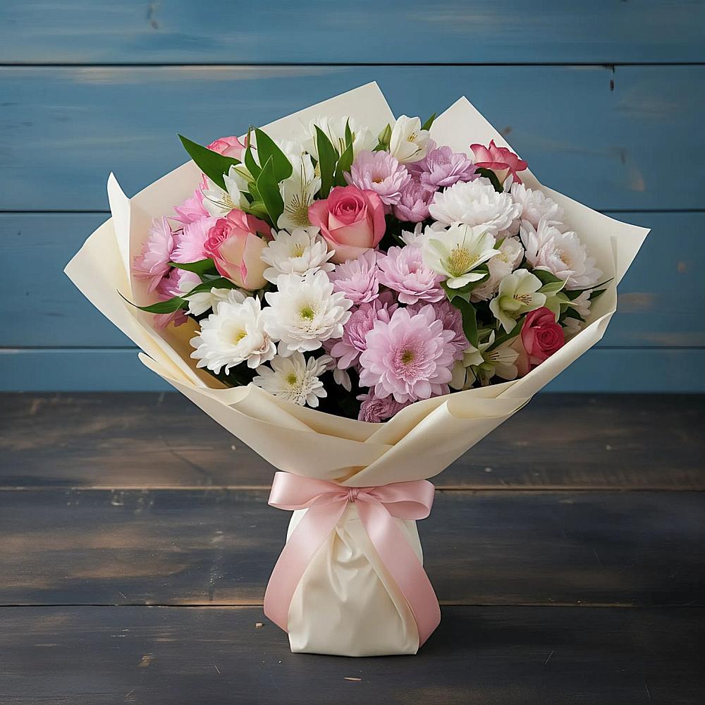 Букет цветов из: Хризантемы, Альстромерии и Розы в Зубутлях-Миатли